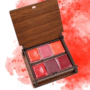 Handmade Red Watercolor Paint Set: 6 Colors in Wooden Box