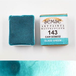 Handmade Glass Green Watercolor Paint: Semse Art, Half Pan