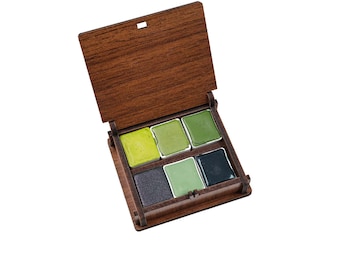Handmade Green Watercolor Paint Set: 6 Colors in Wooden Box