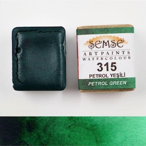 Semse Handmade 315 Petrol Green Handmade Watercolor Paint 1/2 Pan 2ml | For Professional, Academic and Amateur Use | A Perfect Artist Gift