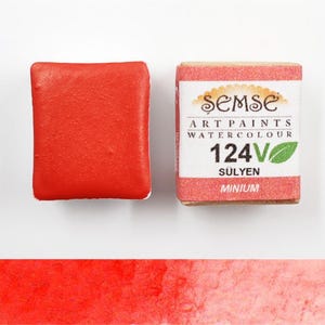 VEGAN - Semse Handmade 124V Minium Handmade Vegan Watercolor Paint 1/2 Pan 2ml | For Professional, Academic and Amateur Use