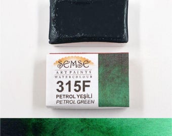 Handmade Petrol Green Watercolor Paint: Semse 315F Full Pan