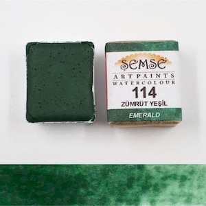Handmade Emerald Watercolor Paint: Semse Art, Rich Pigment 1/2 Pan