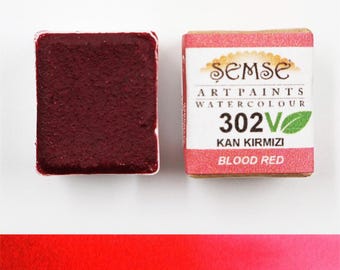 Blood Red Vegan Watercolor Paint - Handmade, 1/2 Pan