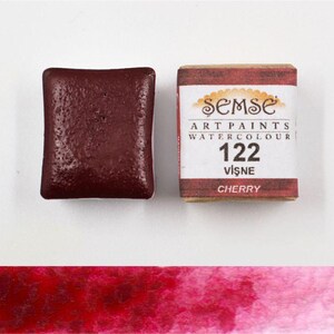 Semse Handmade 122 Cherry Handmade Watercolor Paint 1/2 Pan 2ml | For Professional, Academic and Amateur Use | A Perfect Artist Gift