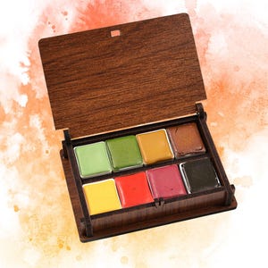 Semse Handmade TBS06 / 8 colori autunnali Set di acquerelli artistici 1/2 padella 2 ml / In scatola di legno / Per uso professionale, accademico e principiante
