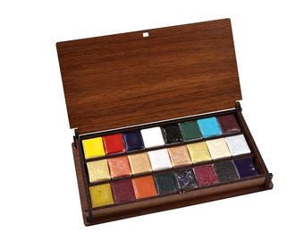 Handmade Watercolor Set: 24 Mixed Colors in Wooden Box