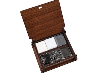 Handmade Black & White Watercolor Paint Set: 6 Colors in Wooden Box
