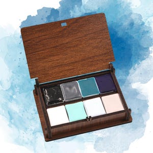 Handmade Winter Watercolor Set: 8 Organic Pigments in Wooden Box