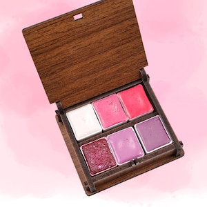 Handmade Pink Watercolor Paint Set: 6 Colors in Wooden Box