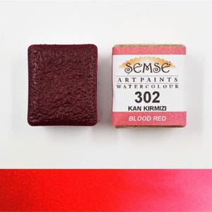 Semse Handmade 302 Blood Red Handmade Watercolor Paint 1/2 Pan 2ml | For Professional, Academic and Amateur Use | A Perfect Artist Gift