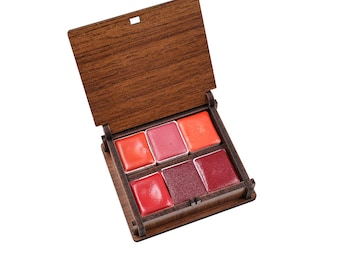 Handmade Red Watercolor Paint Set: 6 Colors in Wooden Box