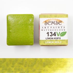 VEGAN - Semse Handmade 134V Lemon Mold Handmade Vegan Watercolor Paint 1/2 Pan 2ml | For Professional, Academic and Amateur Use