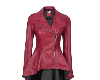 Women's Personalized  Asymmetrical Peplum Leather Jacket