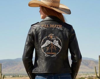 Till Death Bride Leather Jacket - Gothic Wedding Embroidered Jacket - Till Death Black Leather Jacket - Till Death Custom Bride Jacket