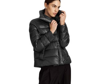 Black Quilted Puffer Jacket | Asymmetric Lightweight Winter Coat