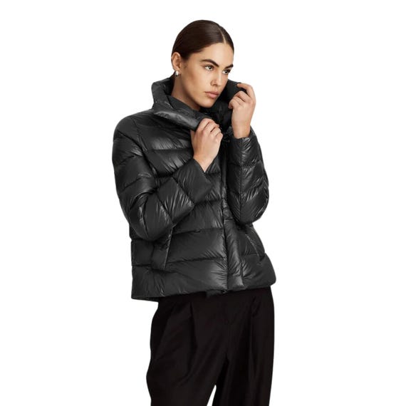 Piumino trapuntato nero Caldo cappotto invernale asimmetrico