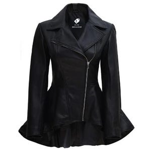 Women&#39;s Personalized  Asymmetrical Peplum Leather Jacket