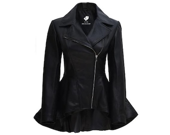 Women's Personalized  Asymmetrical Peplum Leather Jacket