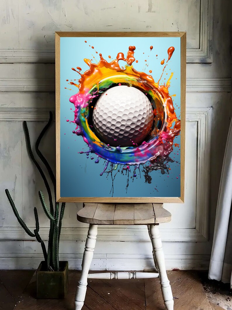 Golf Ball Paint Splash Digital Print Golf Art With Paint Etsy