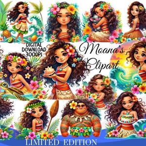 Moana Clipart, Moana Verjaardag PNG, Polynesisch Prinsessenfeest, Prinses png voor Shirts, Maui, HeiHei, Pua, Baby Moana