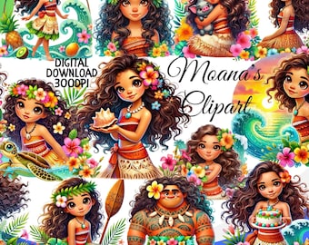 Moana Clipart, Aniversário Moana PNG, Festa de Princesa Polinésia, Princesa png para Camisetas, Maui, HeiHei, Pua, Bebê Moana