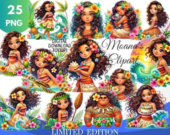 Moana Clipart PNG, Moana Birthday PNG, Princesa Moana PNG Clipart, Maui png Download instantâneo, Princesa Polinésia, estampa de camisa Moana