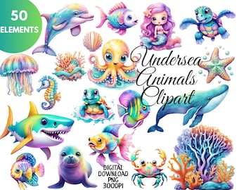 Animais marinhos PNG, Clipart de golfinho, Pacote de clipart do oceano, Decoração de festa de aniversário, Temas para quarto de bebê, Convite, Tartaruga marinha PNG, Baleia, Tubarão PNG