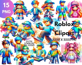 Conjunto de cliparts PNG do Roblox, personagens PNG do Roblox, camiseta masculina do Roblox, png de jogador, aniversário do Roblox, png de anime para camiseta, png de garota do Roblox