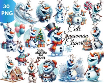 Pacote de clipart fofo de boneco de neve, Olaf Frozen PNG, Aniversário Frozen, Inverno PNG, Convite de Natal, Design de camiseta