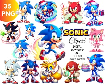 Pacote de Clipart de Personagens do Sonic: Sonic (PNG), Super Sonic (PNG), Knuckles (PNG), Tails, Shadow, Decoração de Bolo