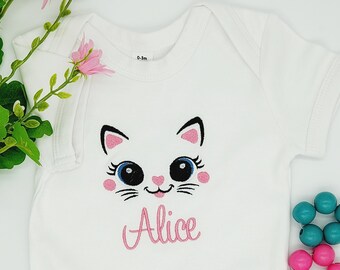 Babybody personalisiert/  Katzen Gesicht / bestickt/ Geschenk zur Geburt/ personalisierter Babybody