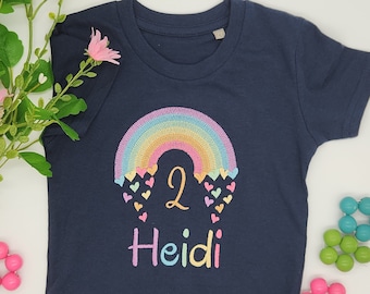 Camiseta de primer cumpleaños para niñas, camiseta de cumpleaños arcoíris, cumpleaños 1 2 3 4 5 6 7 8 9, camiseta de segundo cumpleaños, camiseta de tercer cumpleaños