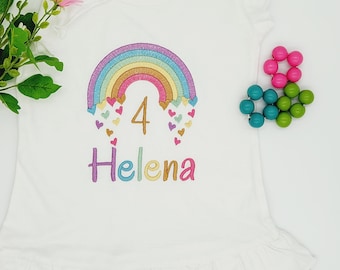 T-Shirt-Kleid  personalisiert/ Geburtstagskleid/ Regenbogen mit Zahl und Namen/ babybody