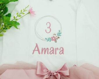 Birthday shirt girls, personalized birthday shirt for children, birthday 1 2 3 4 5 6 7 8 embroidered flower wreath