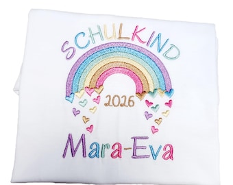 Schoolchild 2026 T-Shirt for Girls with Rainbow and Name, Back to School, First Day of School Gift, Personalized Gifts, First Grade Shirt