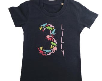 Birthday shirt with dinosaur number for girls/ children's birthday/ dinosaur numbers 123456789/ T-Rex/ 1st birthday/ children's outfit shirt/ birthday gift