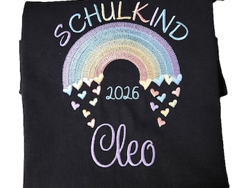 Schoolchild 2026 T-Shirt for Girls with Rainbow and Name, Back to School, First Day of School Gift, Personalized Gifts, First Grade Shirt