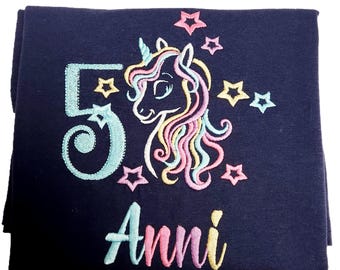 Unicorn Shirt/ Unicorn Birthday Shirt 1 2 3 4 5 6 7 8 9 for Girls/ Embroidered/ Birthday Gift Birthday Shirt Personalized