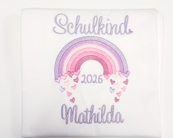 Schoolchild 2026 T-Shirt for Girls with Rainbow and Name, Back to School, First Day of School Gift, Personalized Gifts, First Grade Shirt