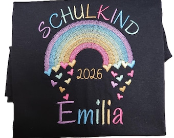 Schoolchild 2026 T-Shirt for Girls with Rainbow and Name, Back to School, First Day of School Gift, Personalized Gifts, First Grade Shirt