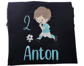 Personalized birthday shirt/ footballer with name and number/ embroidered/ birthday gift/ personalized baby bodysuit/ shirt with number