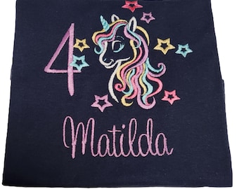 Unicorn Shirt / Unicorn Birthday Shirt 1 2 3 4 5 6 7 8 9 for Girls / Embroidered / Birthday Gift / Personalized Birthday Shirt