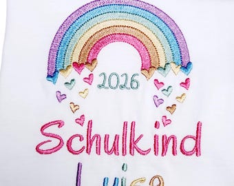 Schoolchild 2026 T-Shirt for Girls with Rainbow and Name, Back to School, First Day of School Gift, Personalized Gifts, First Grade Shirt