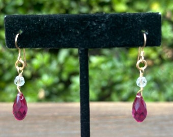 Raspberry Daydream Earrings, Garnet Earrings, Crystal Earrings, Handmade Unique Earrings