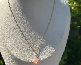 Unique Peach Moonstone Pendant Gold Filled Natural Orange Gemstone Necklace Dainty Unique Charm Necklace Eclectic Carved Stone Pendant Cute