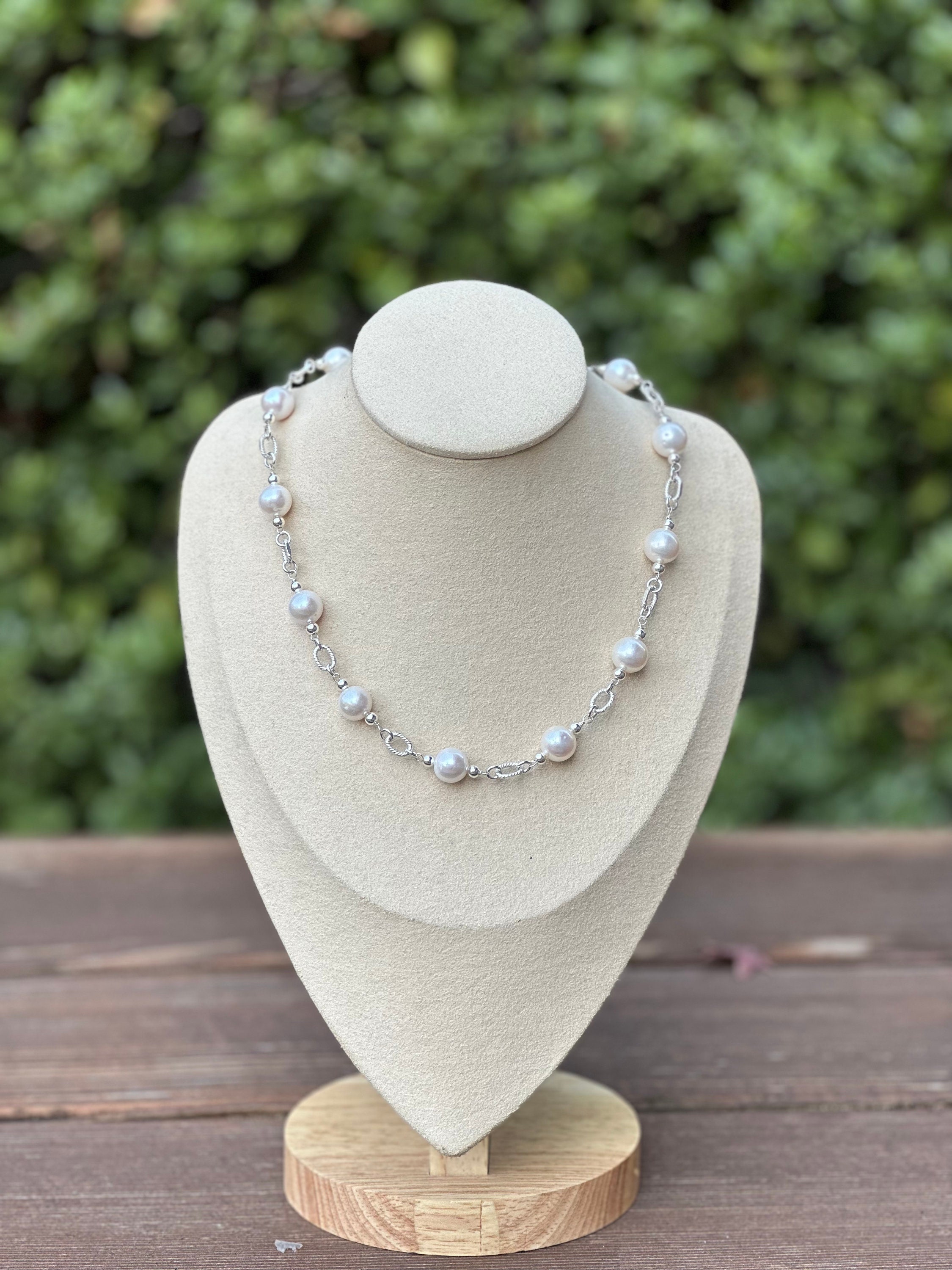 PRY Silver & White Pearl Chain Necklace 最新