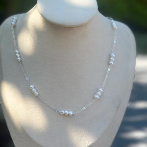 Unique Pearl Station Necklace Sterling Silver Elegant Pearl Jewelry Layering Necklace Natural Pearl Jewelry Real Pearl Necklace Beaded Chain