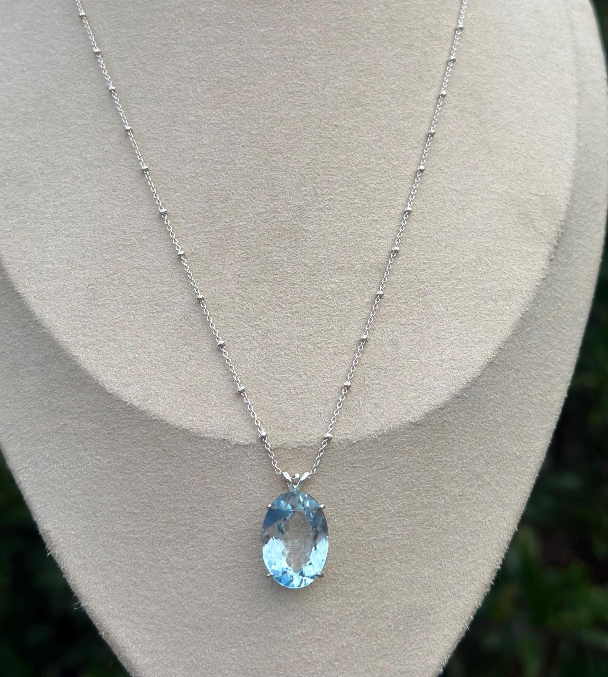 Blue Topaz Necklace Sterling Silver Statement Blue Pendant Natural Gemstone Necklace Blue Topaz Jewelry Large Stone Pendant Elegant Jewelry