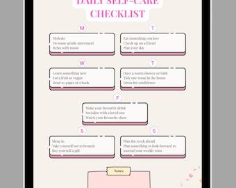 Daily Self-Care Checklist With 7 Days Worth of Wellness Suggestions | Digital Download